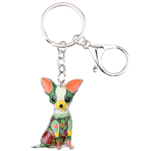 Enamel Alloy Multi-Colored Sitting Chihuahua Dog Keychain / Handbag Charm