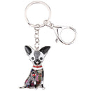 Enamel Alloy Multi-Colored Sitting Chihuahua Dog Keychain / Handbag Charm