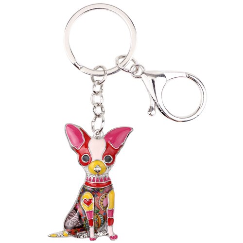 Enamel Alloy Multi-Colored Sitting Chihuahua Dog Keychain / Handbag Charm