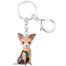 Enamel Alloy Multi-Colored Sitting Chihuahua Dog Keychain / Handbag Charm