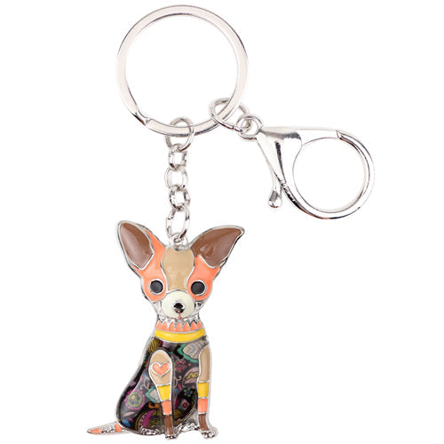 Enamel Alloy Multi-Colored Sitting Chihuahua Dog Keychain / Handbag Charm