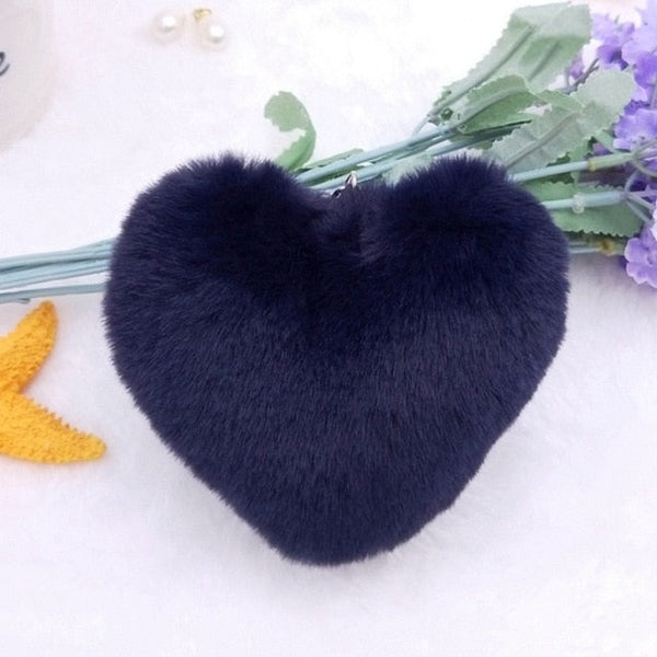 Fur Heart Key Chain / Purse Puff