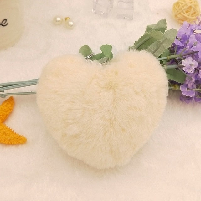 Fur Heart Key Chain / Purse Puff