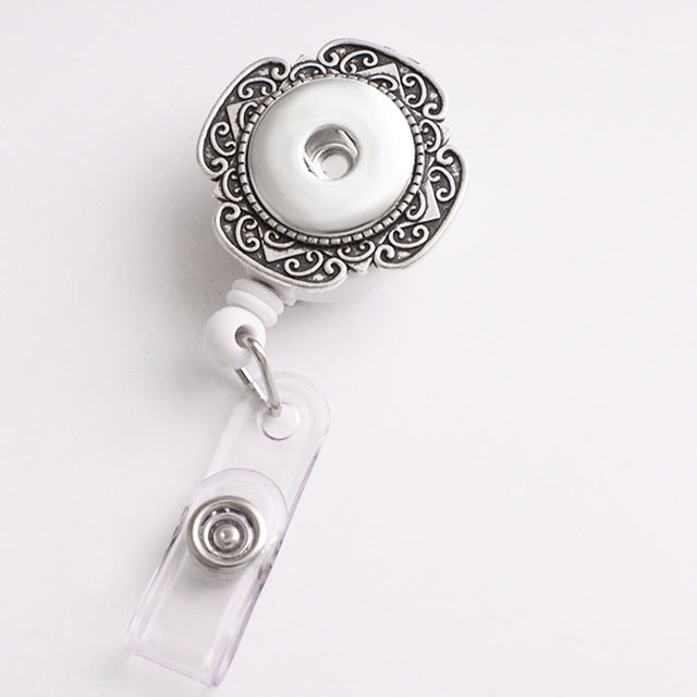 Filigree Badge Reel ID Holder, Retractable Sandy Snap Interchangeable Charm Lanyard