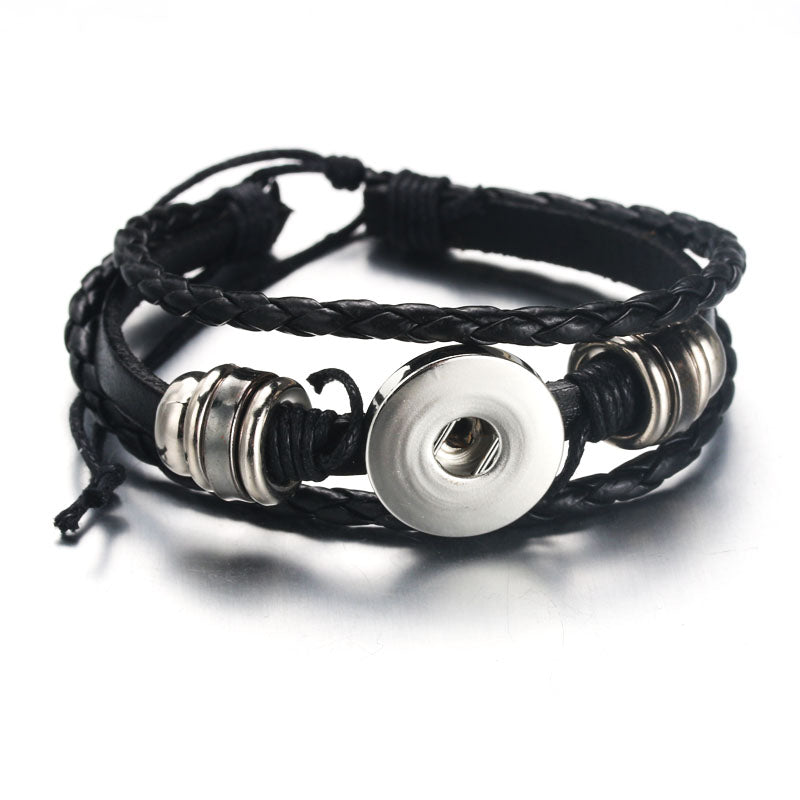 Multiple Strand Leather Rope Sandy Snap Interchangeable Charm Bracelet