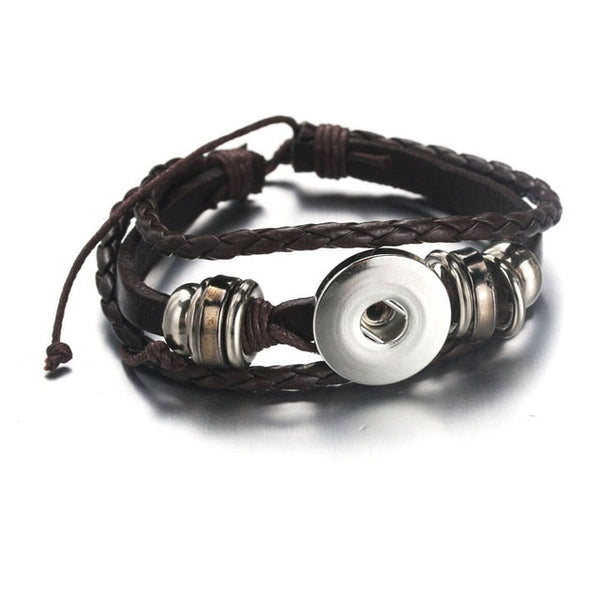 Multiple Strand Leather Rope Sandy Snap Interchangeable Charm Bracelet
