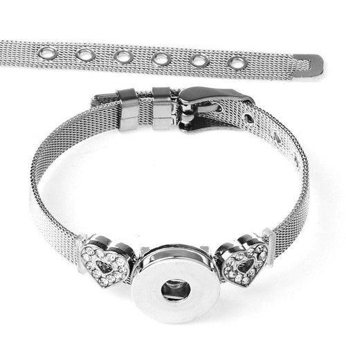 Stainless Steel Rhinestone Heart Sandy Snap Interchangeable Charm Bracelet