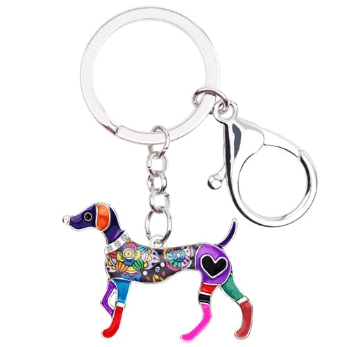 Enamel Alloy Multi-Colored Whippet Dog Keychain / Handbag Charm