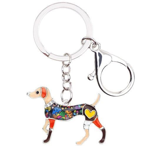 Enamel Alloy Multi-Colored Whippet Dog Keychain / Handbag Charm