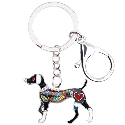 Enamel Alloy Multi-Colored Whippet Dog Keychain / Handbag Charm