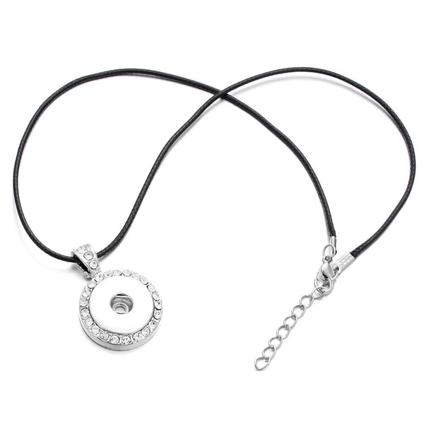 Full Rhinestone Round Pendant Sandy Snap Interchangeable Charm Necklace