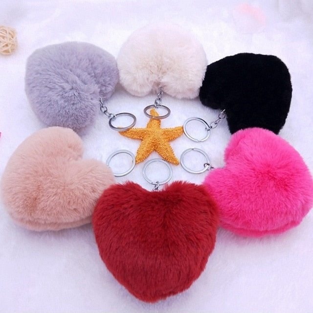 Fur Heart Key Chain / Purse Puff
