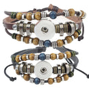 Unisex Beaded Leather Sandy Snap Interchangeable Bracelet