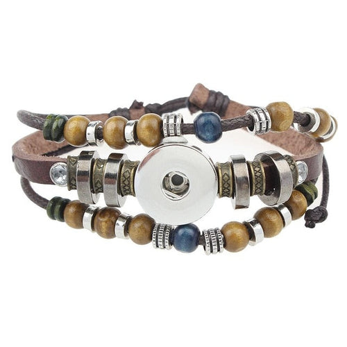 Unisex Beaded Leather Sandy Snap Interchangeable Bracelet