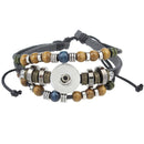 Unisex Beaded Leather Sandy Snap Interchangeable Bracelet