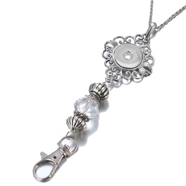 Filigree Crystal Bead Badge ID Holder Sandy Snap Interchangeable Charm Lanyard