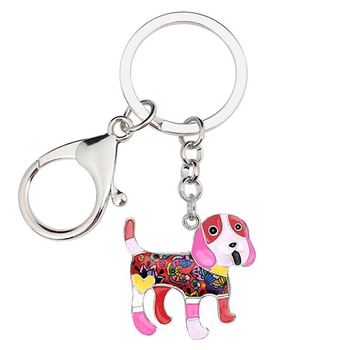 Enamel Alloy Multi-Colored Beagle Dog Key Chain / Handbag Charm