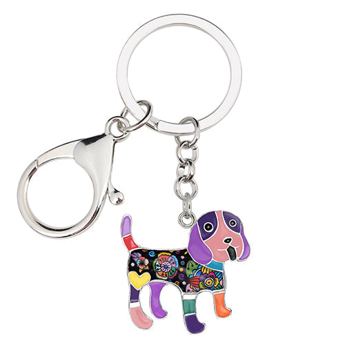 Enamel Alloy Multi-Colored Beagle Dog Key Chain / Handbag Charm