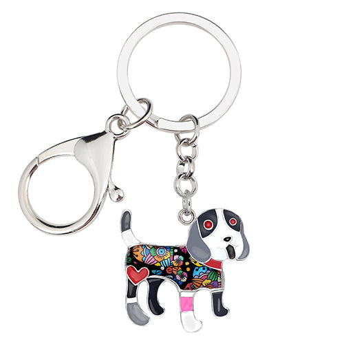 Enamel Alloy Multi-Colored Beagle Dog Key Chain / Handbag Charm