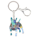 Enamel Alloy Multi-Colored Bull Terrier Dog Key Chain / Handbag Charm