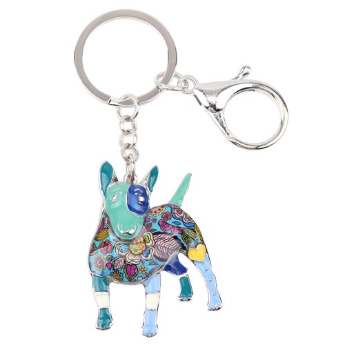 Enamel Alloy Multi-Colored Bull Terrier Dog Key Chain / Handbag Charm