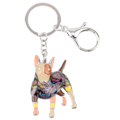 Enamel Alloy Multi-Colored Bull Terrier Dog Key Chain / Handbag Charm