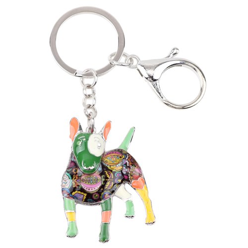 Enamel Alloy Multi-Colored Bull Terrier Dog Key Chain / Handbag Charm