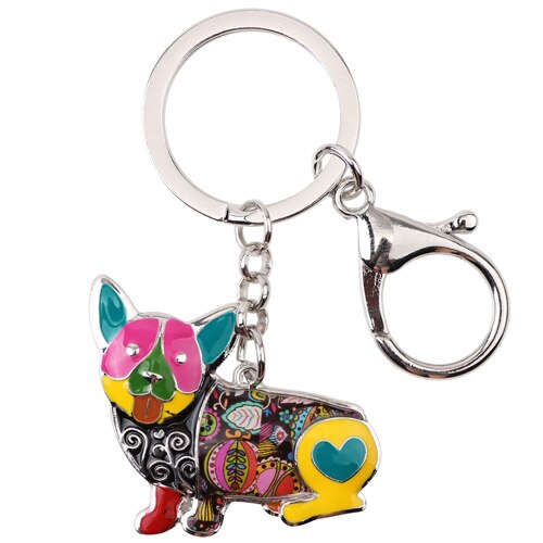 Enamel Alloy Multi-Colored Corgi Dog Key Chain / Handbag Charm