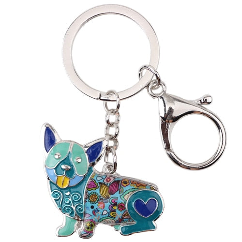 Enamel Alloy Multi-Colored Corgi Dog Key Chain / Handbag Charm