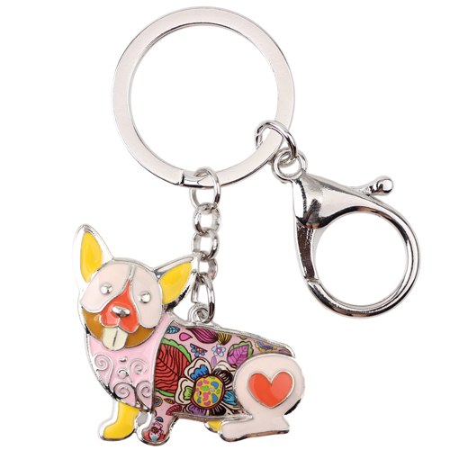 Enamel Alloy Multi-Colored Corgi Dog Key Chain / Handbag Charm