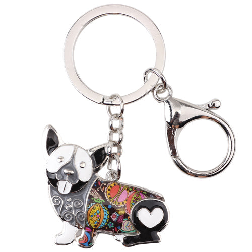 Enamel Alloy Multi-Colored Corgi Dog Key Chain / Handbag Charm