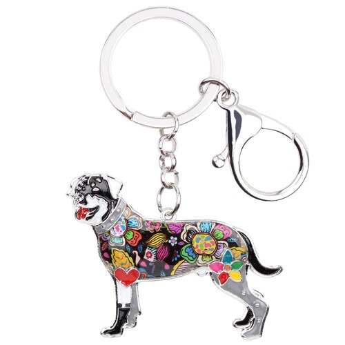 Enamel Alloy Multi-Colored Rottweiler Dog Key Chain / Handbag Charm