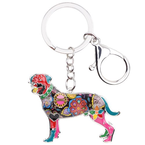Enamel Alloy Multi-Colored Rottweiler Dog Key Chain / Handbag Charm