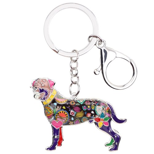 Enamel Alloy Multi-Colored Rottweiler Dog Key Chain / Handbag Charm