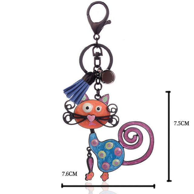 Enamel Alloy Multi-Colored Cat Key Chain / Handbag Charm