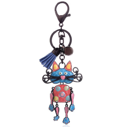 Enamel Alloy Multi-Colored Cat Key Chain / Handbag Charm