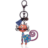 Enamel Alloy Multi-Colored Cat Key Chain / Handbag Charm