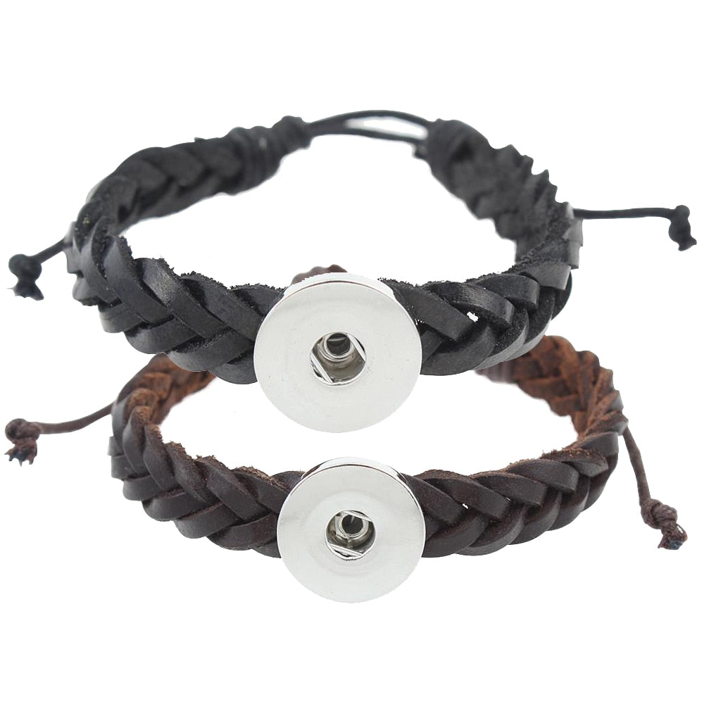 Braided Leather Sandy Snap Interchangeable Charm Bracelet