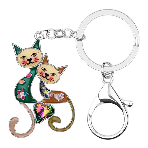 Enamel Alloy Multi-Colored Double Cat Key Chain / Handbag Charm