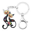 Enamel Alloy Multi-Colored Double Cat Key Chain / Handbag Charm