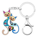 Enamel Alloy Multi-Colored Double Cat Key Chain / Handbag Charm