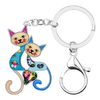 Enamel Alloy Multi-Colored Double Cat Key Chain / Handbag Charm