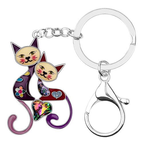 Enamel Alloy Multi-Colored Double Cat Key Chain / Handbag Charm