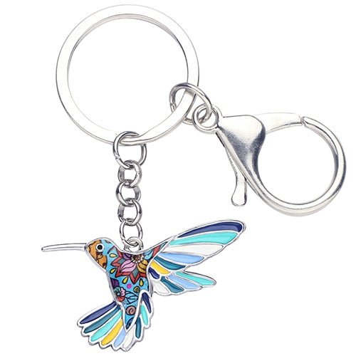 Enamel Alloy Multi-Colored Hummingbird Bird Key Chain / Handbag Charm