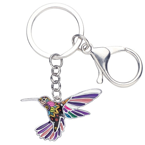 Enamel Alloy Multi-Colored Hummingbird Bird Key Chain / Handbag Charm