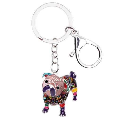 Enamel Alloy Multi-Colored Bulldog Key Chain / Handbag Charm