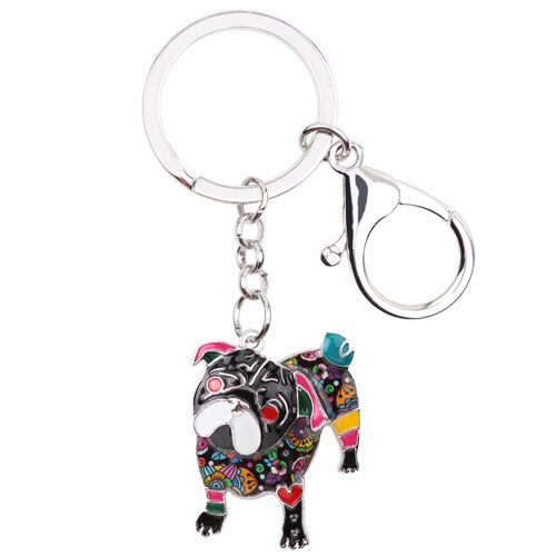 Enamel Alloy Multi-Colored Bulldog Key Chain / Handbag Charm