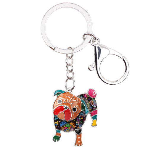 Enamel Alloy Multi-Colored Bulldog Key Chain / Handbag Charm