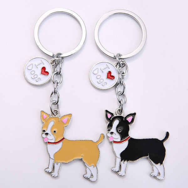 Enamel Alloy Multi-Colored Chihuahua Dog Key Chain / Handbag Charm