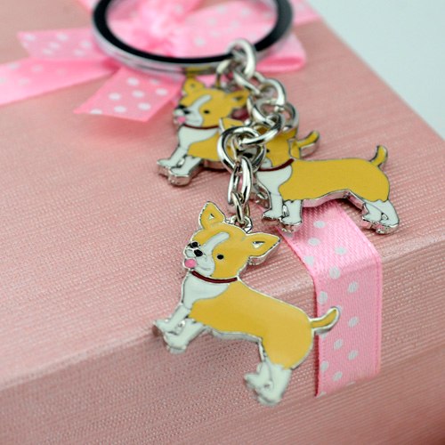 Enamel Alloy Multi-Colored Chihuahua Dog Key Chain / Handbag Charm